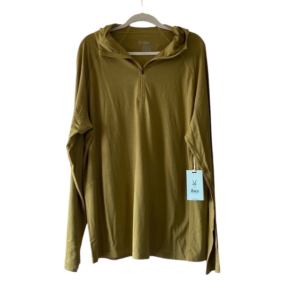 Ibex Indie Hoodie Merino Wool Mens 2XL Athletic Fit Olive Lightweight 1/4 Zip - Picture 2 of 14